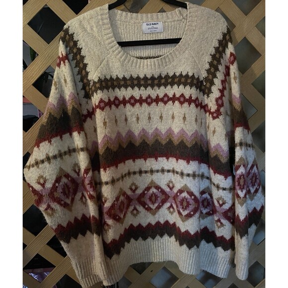 OLD NAVY Warm Fair Isle Wool Blend Shaker Stitch Sweater XXL - Picture 3 of 7